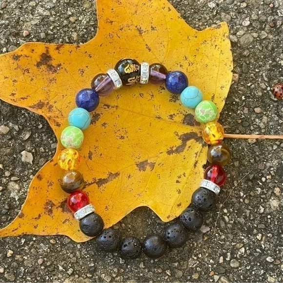 Chakra Black Lava Beaded Bracelet - Picture 2 of 4